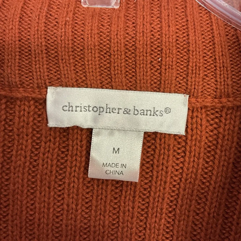 Christopher & Banks Women's Medium Orange Ribbed Zip‎ Up Knit Sweater Jacket
